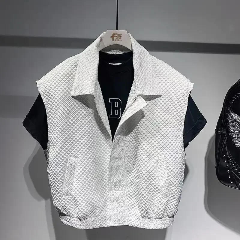 Description Picture 5 of itemKnitted Sweaters for Men Waistcoat with Pockets Man Clothes Short White Zipper Cropped Zip-up Cardigan Sleeveless Motorcycle V A