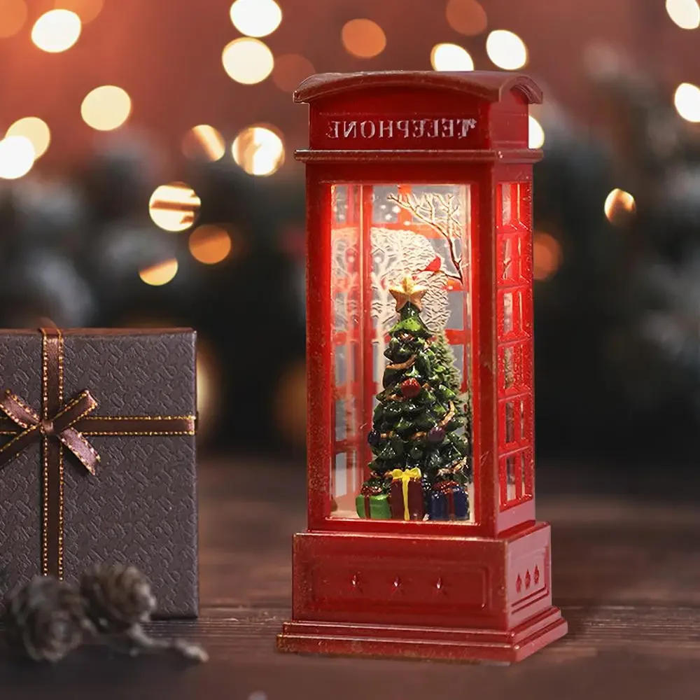 Description Picture 4 of itemChristmas Red Vintage Luminous Phone Booth Lantern Christmas Tree Snowman Santa Claus Figurine in Telephone Booth decoration