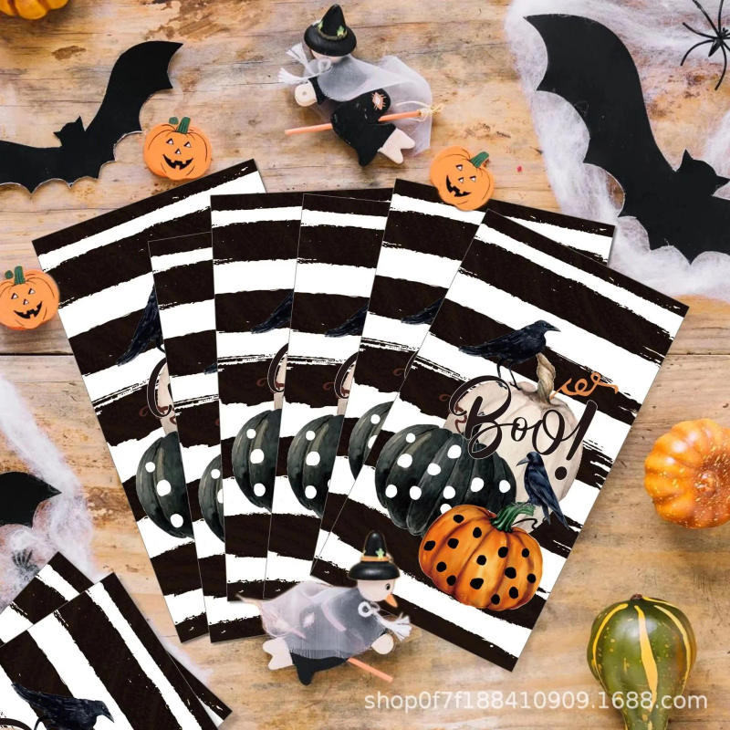 Description Picture 4 of item100PCS Black White Stripe Pumpkin Paper Napkins For Halloween,33x40CM 2-Ply Disposable Hand Dinner Towel  for Halloween Party