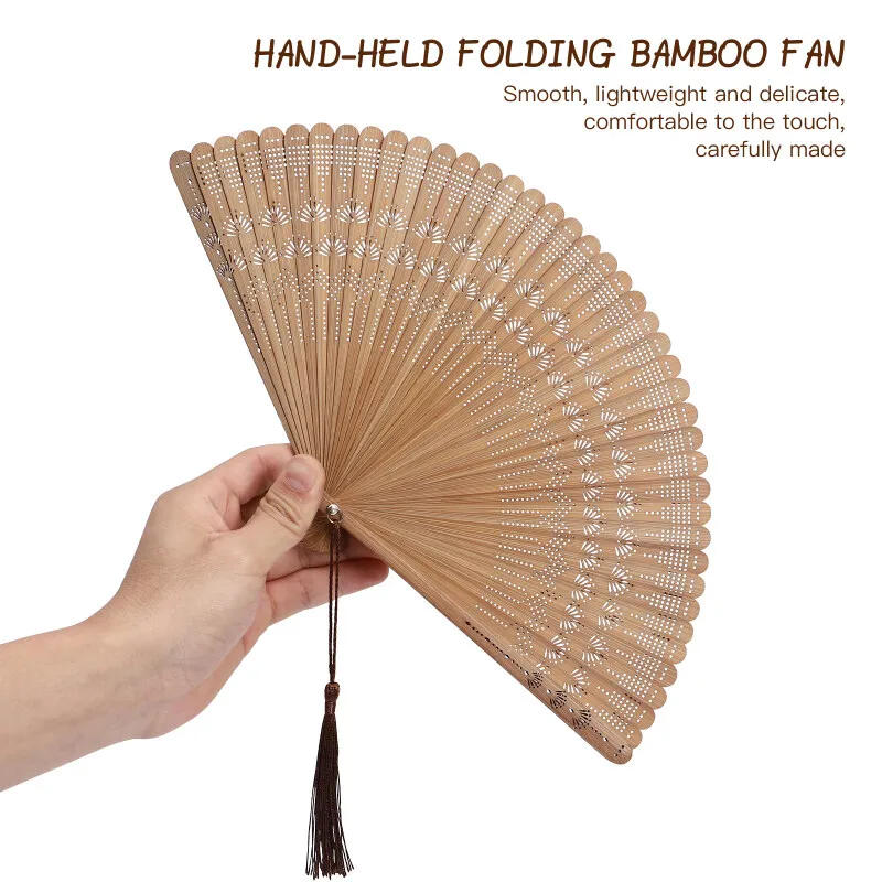 Description Picture 4 of item1pc Bamboo Folding Fan Chinese Style Fan Retro Style Handheld Fan Party Dancing Performance Decoration Tassel Vintage Fan