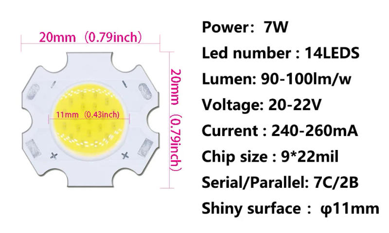 Description Picture 5 of item40pcs a lot 3W 5W 7W 10W 240-260mA LED Source Chip High Power LED COB Side 11mm For Bulb Spotlight Down light Lamps Cool white