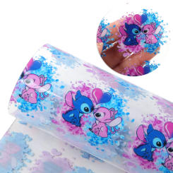 Disney Lilo and Stitch 20*33cm Transparent UV Printing Faux Synthetic Leather Fabric Sheets Earring Bags Bow Earing DIY Craft