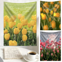 Ins Flower Printed Tapestry Bedroom Wall Hanging Cloth Dormitory Room Background Wall Hanging Tapestries Decoration