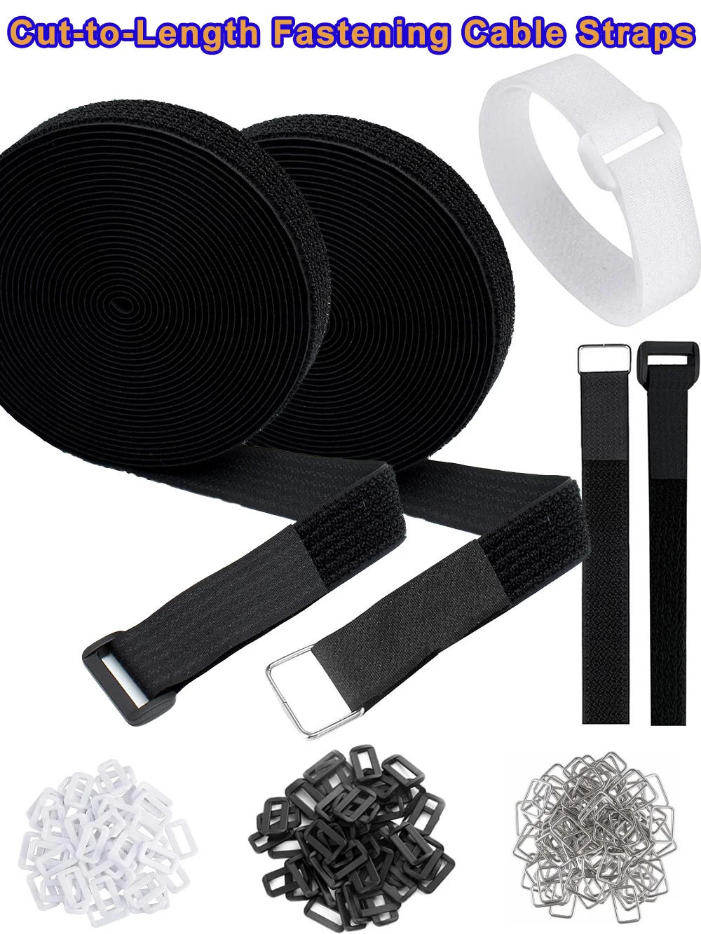 Description Picture 2 of item5Meter Reusable Fastening Cut-to-Length Cable Straps with 20Pcs Metal Buckles Adjustable Nylon Hook and Loop Cinch Cable Ties