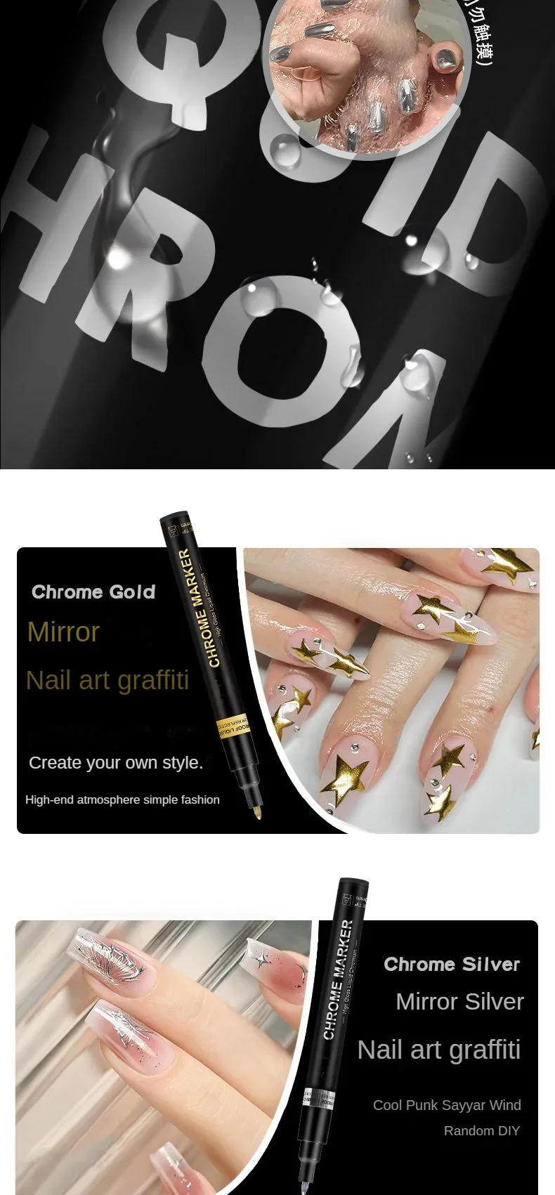 Description Picture 5 of itemMetallic Silver Gold Nail Polish Waterproof Nail Marker Pen For Design Graffiti Drawing Pencil Lines Painting Gel Manicure Tools
