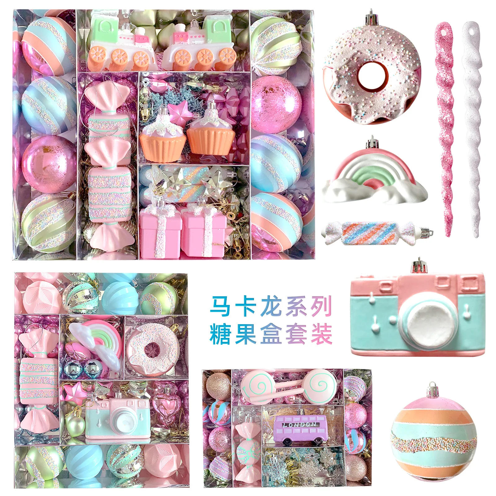 Description Picture 2 of item34/58/80pcs Pink Christmas Ball Ornaments Candy Box Plastic Painted Christmas Tree Party Decoration Christmas Spheres Pendant