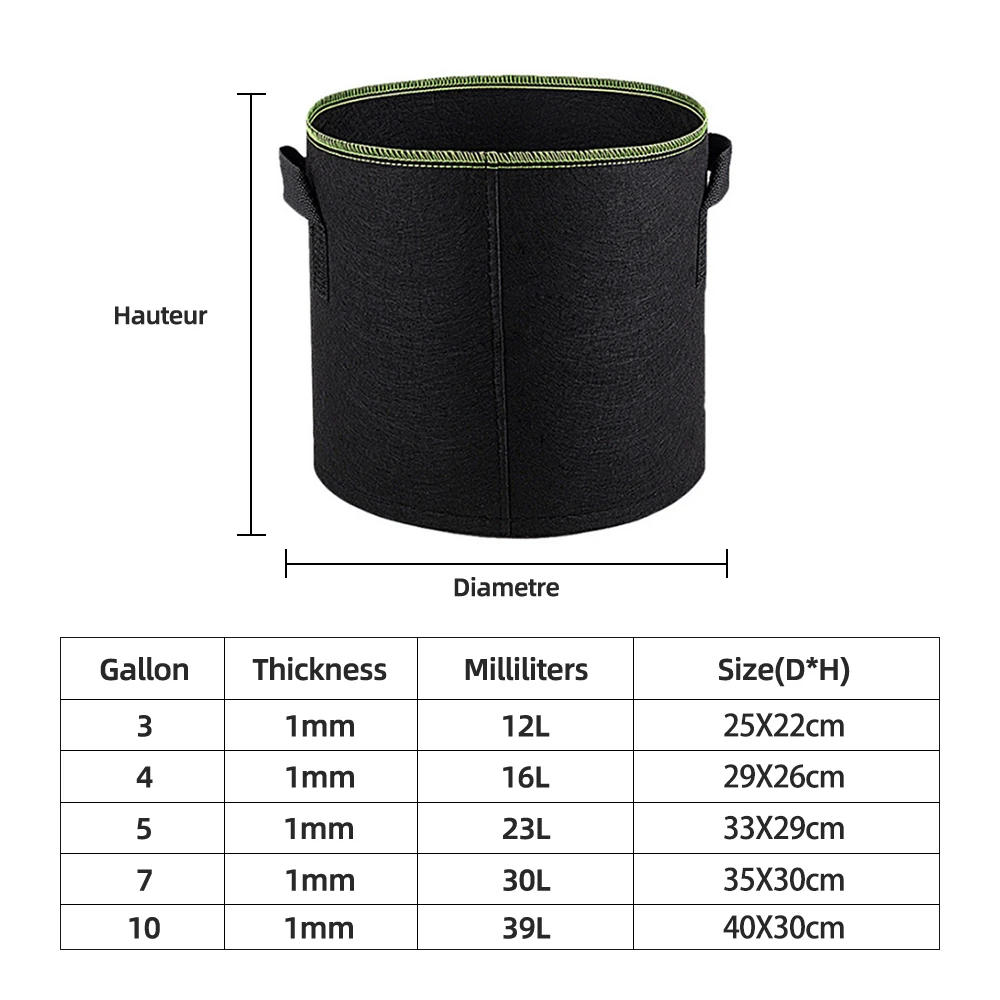 Description Picture 4 of item5Pcs 3/4/5/7/10 Gallon Felt Grow Bags Gardening Fabric Grow Pot Vegetable Strawberry Growing Planter Garden Potato Planting Pots