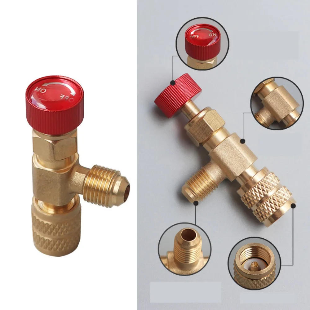 Description Picture 6 of item4/2/1PCS R410A R22 1/4" Refrigeration Charging Safety Valve Air Conditioning Refrigerant Safety Liquid Adapter Hand Tool Parts