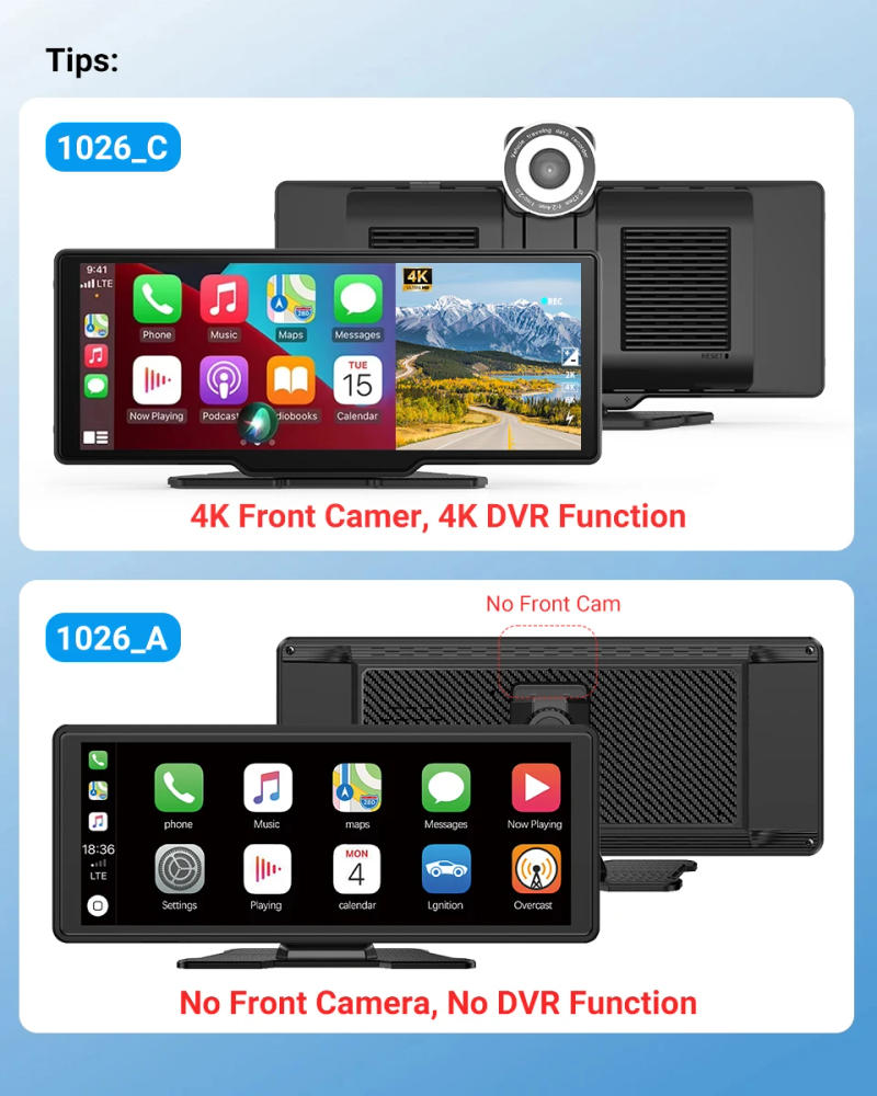 Description Picture 3 of item11.26 inch IPS Touch Screen Multimedia Video Player Portable 4K DVR Wireless CarPlay/Android Auto Dual Lens Driving Recorder