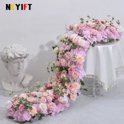 Rose Hydrangea Green Leaves Wedding Backdrop Arch KT Board Decor 5D Floral Pink White Red Flower Row Runner Event Party Props