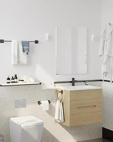 Description Picture 2 of item4 Pieces Bathroom Hardware Set Matte Black Square Stainless Steel and Zinc Alloy Modern Wall Mounted,18-Inch Towel Bar，Robe Hook