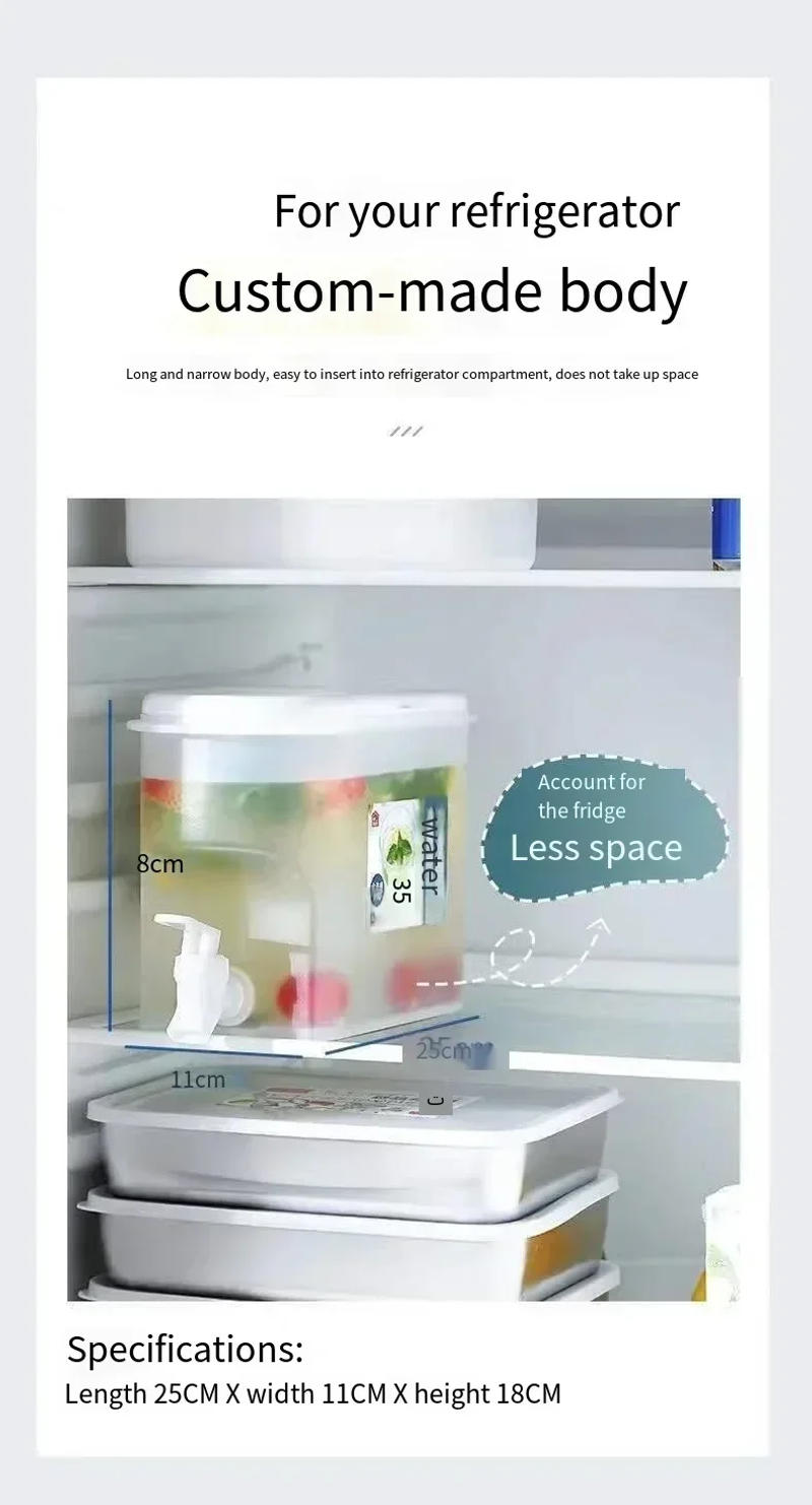 Description Picture 4 of item3.5L Large Capacity Cold Water Pitcher Cold Kettle with Faucet In Refrigerator Iced Beverage Dispenser Refrigerator and Spigot