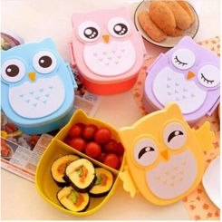 Portable Owl Lunch Box Cartoon Microwave Food-Safe Plastic Food Picnic Container Box For Children Kids School Office Bento Box