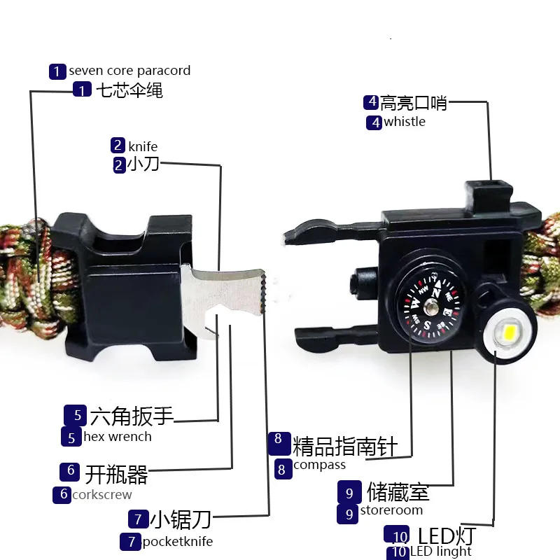 Description Picture 3 of itemWaterproof Emergency Paracord 550 4mm Led Lights Parachute Cord Bracelet Survival Multifunction outdoor tools for Swimming