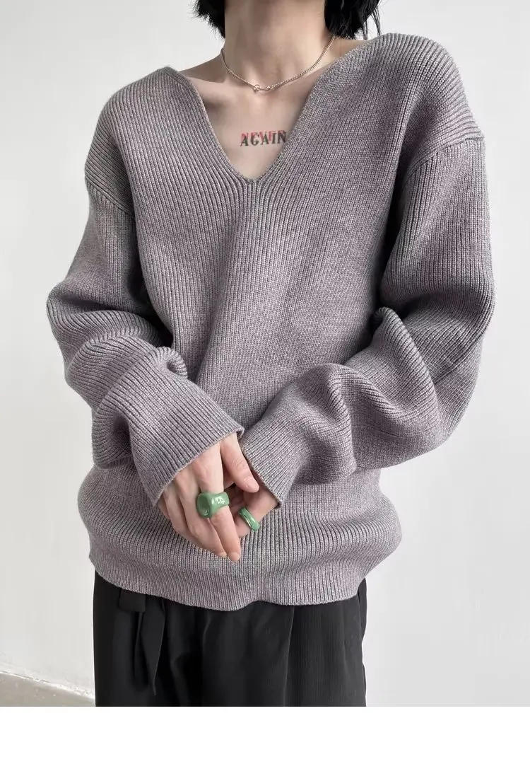 Description Picture 6 of itemSweaters Men Advanced V-neck All-match Japanese Style Harajuku Long Sleeve Streetwear Temperament Knitwear Pullovers Autumn New