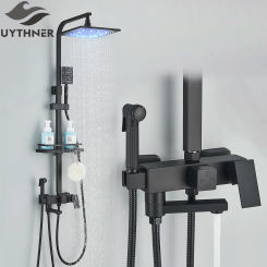 Uythner Bathroom Shower Faucet LED Light Bath Faucets Wall Mounted Bathtub Spout Mixer Tap Shower System Set Bidet Taps