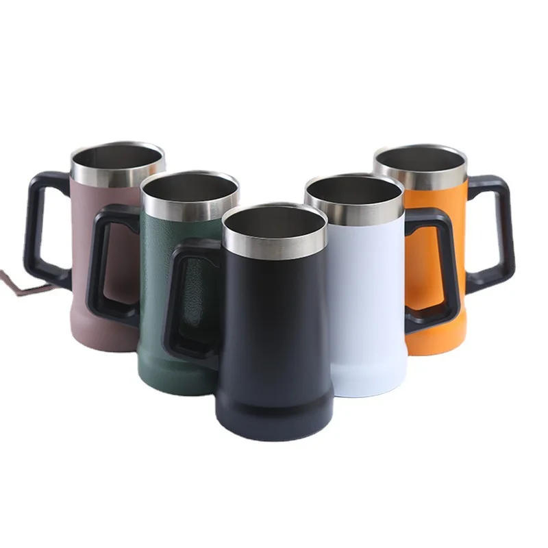 Description Picture 2 of item700ML Insulated Beer Stein Double Wall Insulation Stainless Steel Coffee Mug Thermal Tumbler Big Grip Shatterproof Drinking Cup