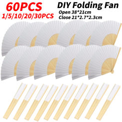 1-60PCS Wedding Hand Fans White Paper Bamboo Folding Fans Custom Hand-painted DIY Hand Fan Decoration Kids Painting Gifts