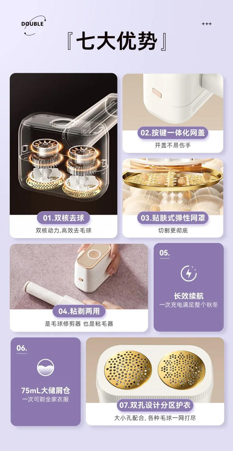 Description Picture 3 of itemDAEWOO Lint Remover USB Type C Charging Removes Lint From Clothes Portable Double Heads Fabric Shaver Lint Roller Spool Machine