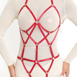 Red Elastic Sexy Harness Bondage Body Cage Accessories Hollow Dance Wear Body Harness Bodysuit Halloween Fetish Lingerie