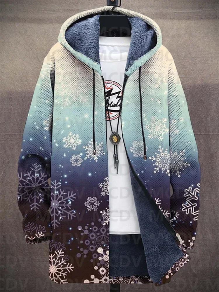 Description Picture 5 of itemMen's Christmas Gradient Snowflakes Fashion Plush Thick Long-Sleeved Sweater Coat Cardigan