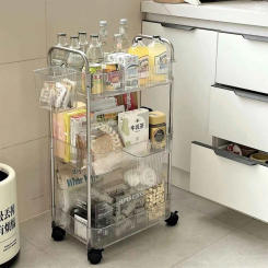 2/3 Tiers Rolling Cart Storage Shelf Transparent Acrylic Trolley Mobile Shelf with Multi-Layers Storage Rack kitchen furniture