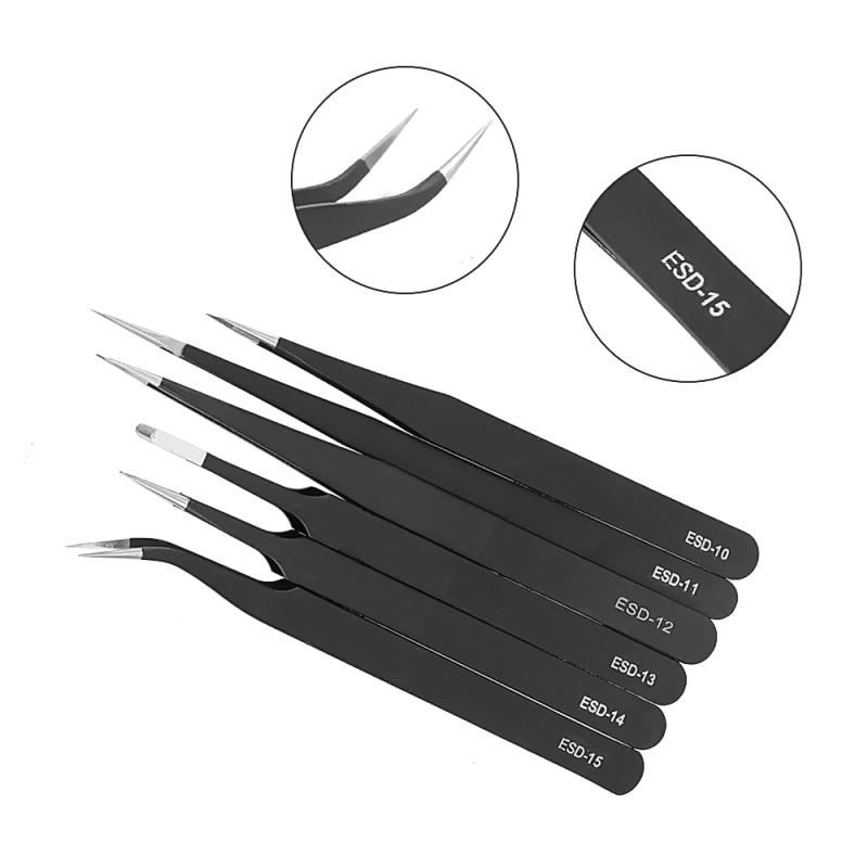 Description Picture 6 of itemAnti Static for Watch Jewelry Mobile Phone Electronics Tweezers Set Precision Industrial Repair Tweezers 6Pcs/Set