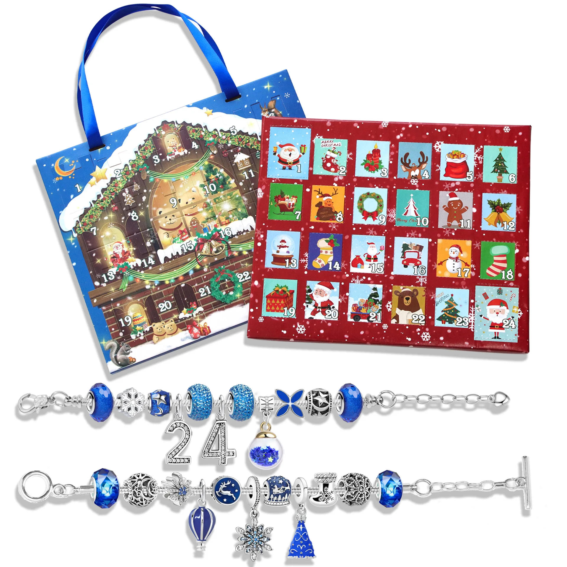 Description Picture 4 of item24 Days DIY Advent Calendar Jewelry Gift Box Blue Jewelry Bracelets Set for Girls Kids 2023 Countdown Christmas Advent Calendar