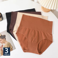 FINETOO 3PCS Women's High Waist Underwear Classic Solid Color Hip Lift Panties Comfortable Large Size Underwear Tight Belly Pant