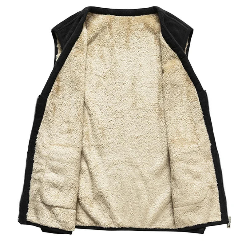 Description Picture 5 of itemMen Warm Fleece Vest Grey Solid Sleeveless With Pocket Waistcoat For Autumn Winter Casual Outwear Male Vest Gilet Clothing