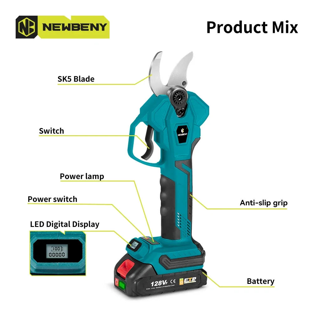 Description Picture 4 of itemNEWBENY 30mm Brushless Electric Pruning Shears 4 Gears Cordless Multifunction Garden Tree Beautify Tools For Makita 18V Battery