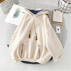 Women's Autumn/Winter Fleece-Lined Hooded Sweatshirt New Loose-Fit Plus Size Thickened Jacket Sensibility Hong Kong Style