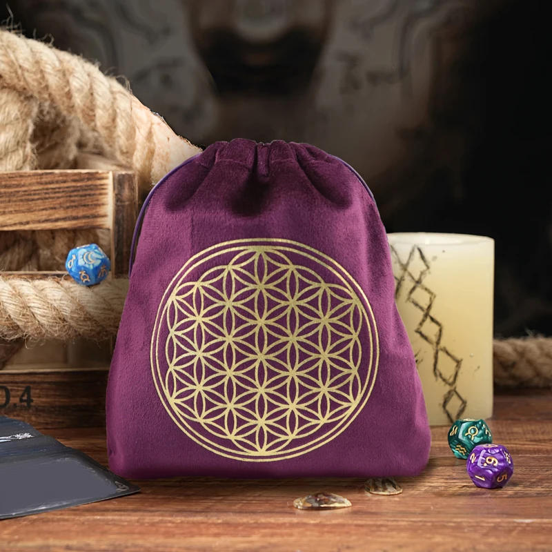Description Picture 4 of itemTarot Card Storage Bag Velvet Tarot Pouch life of Tree Card deck Crystal Drawstring pouches dice Tarot Deck Multiple Use bags