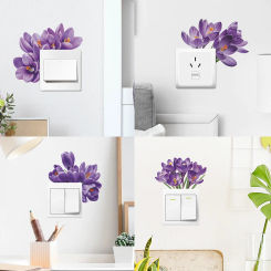 Purple flowers Switch decorative flower stickers room switch wall socket layout stickers Self-adhesive waterproof wallpaper
