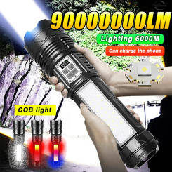 90000000LM Latest White Laser Flashlight 15000mAh Rechargeable Torch Waterproof Outdoor Light Camping Lantern Warning Light