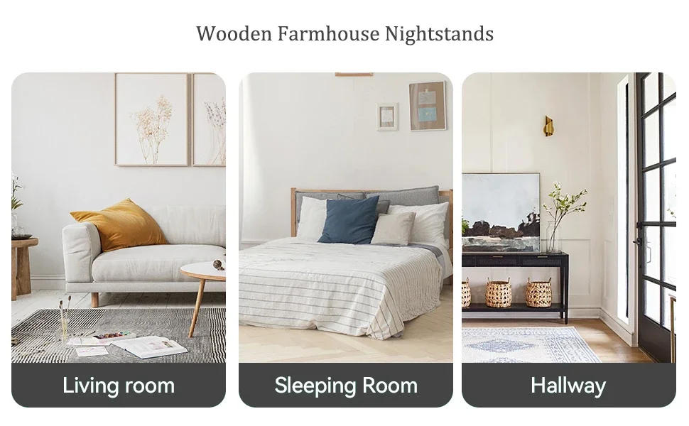 Description Picture 5 of itemFluted Nightstands Set of 2,Wooden Farmhouse Night Stands with 6 Drawer Bedside Table - Boho  End Table Accent Table for Bedroom