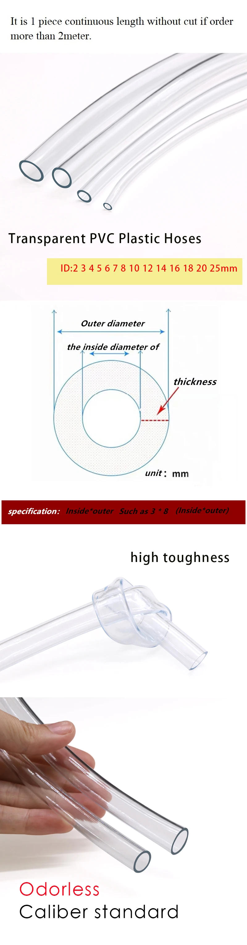 Description Picture 3 of item1M/3M/5M Transparent PVC Plastic Hoses High Quality Water Pump Tube 2 3 4 5 6 8 10 12 14 16 18 20 25mm Inner Diameter