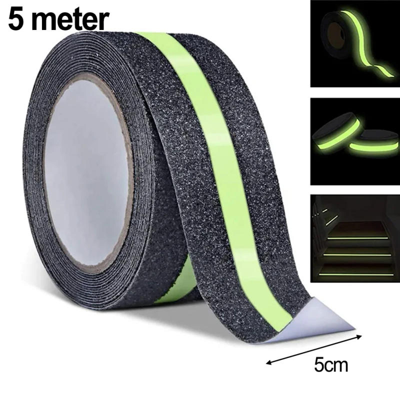 Description Picture 4 of item1pc 5CM X 5/2M Anti Slip Traction Tape With Glow In Dark Green Stripe Friction Abrasive Adhesive Stair Tread Step Indoor Outdoor