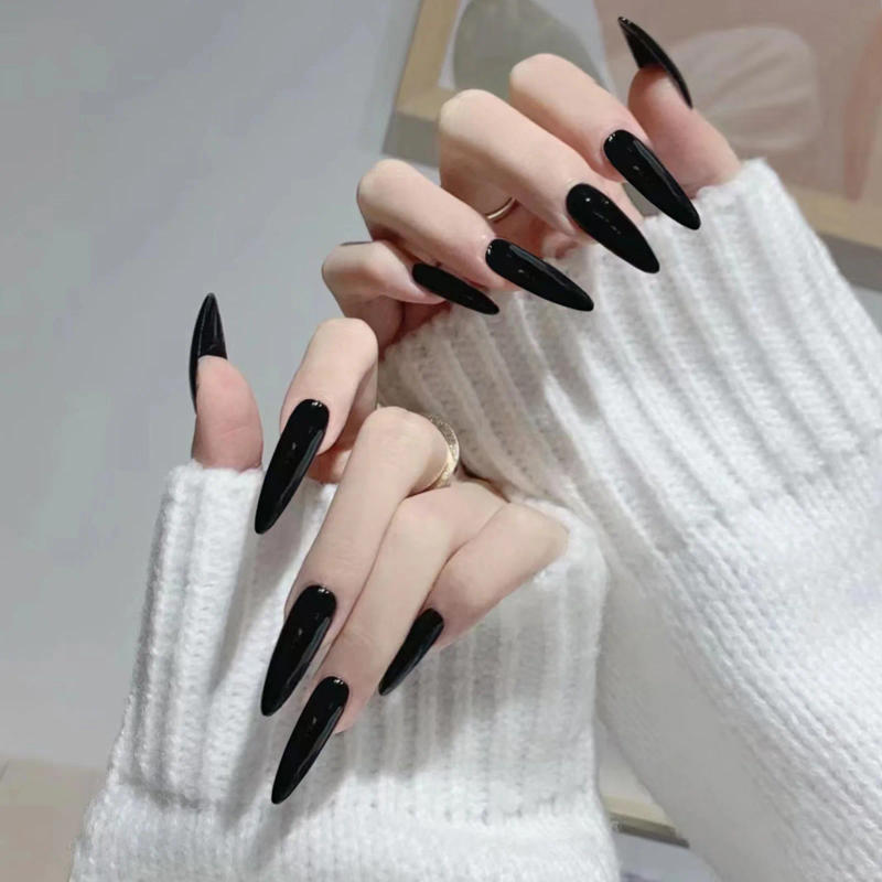 Description Picture 6 of item24pcs Long Pointed False Nails Solid Color Ins Simple Fake Nails Full Cover Wearable Artificial False Nail Patches Free Shipping