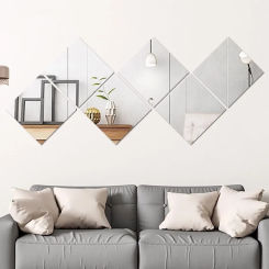 6pcs 3D Square Mirror Tile Wall Stickers 20x20cm Acrylic Silvery Mirror Decal Self Adhesive Sticker Decor For Bathroom Bedroom