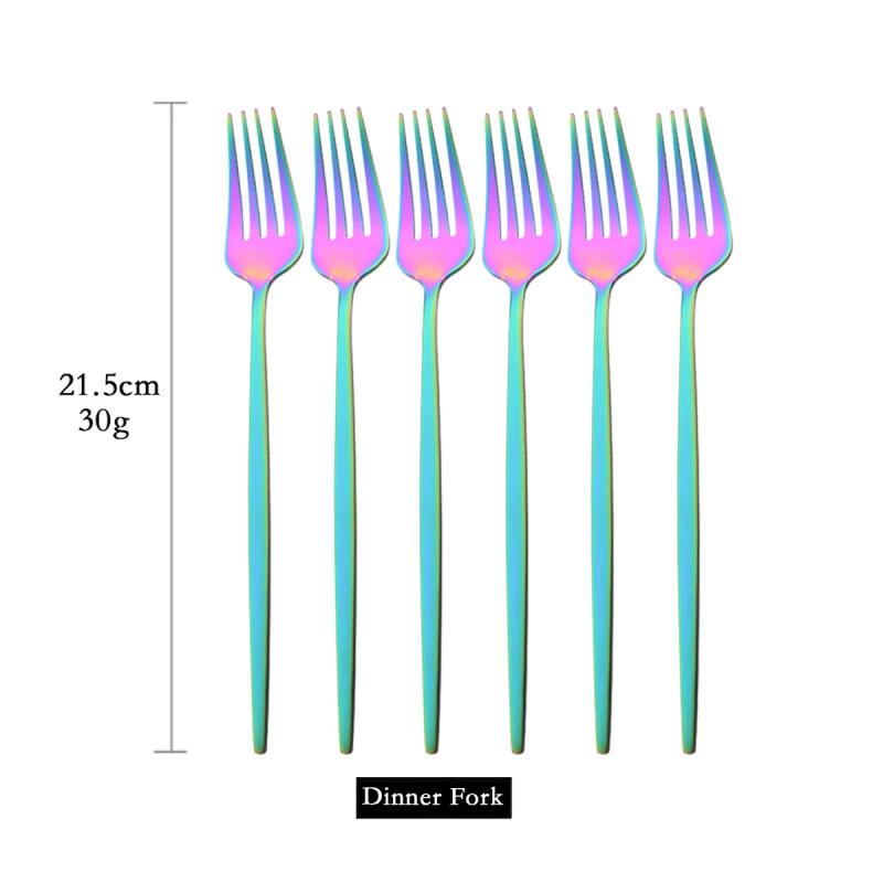 Description Picture 3 of itemGreen Gold 6Pcs Dinner Fork Tableware Dinnerware Stainless Steel Silverware Kitchen Party Flatware Matte Black Cutlery Set
