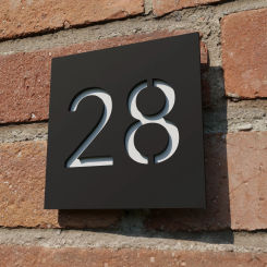 Square 180mm x 180mm Acrylic House Name plate with Address Number, Matte Black & Mirrored Gold Modern Art Outdoor Decoration