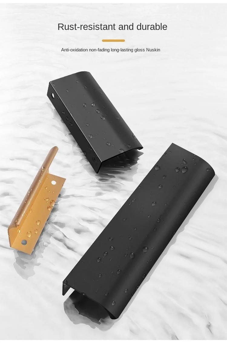 Description Picture 6 of itemAluminum Alloy Modern Style Finger Edge Wardrobe Pulls Hidden Furniture Drawer Handles Kitchen Cabinet Door Black Handle