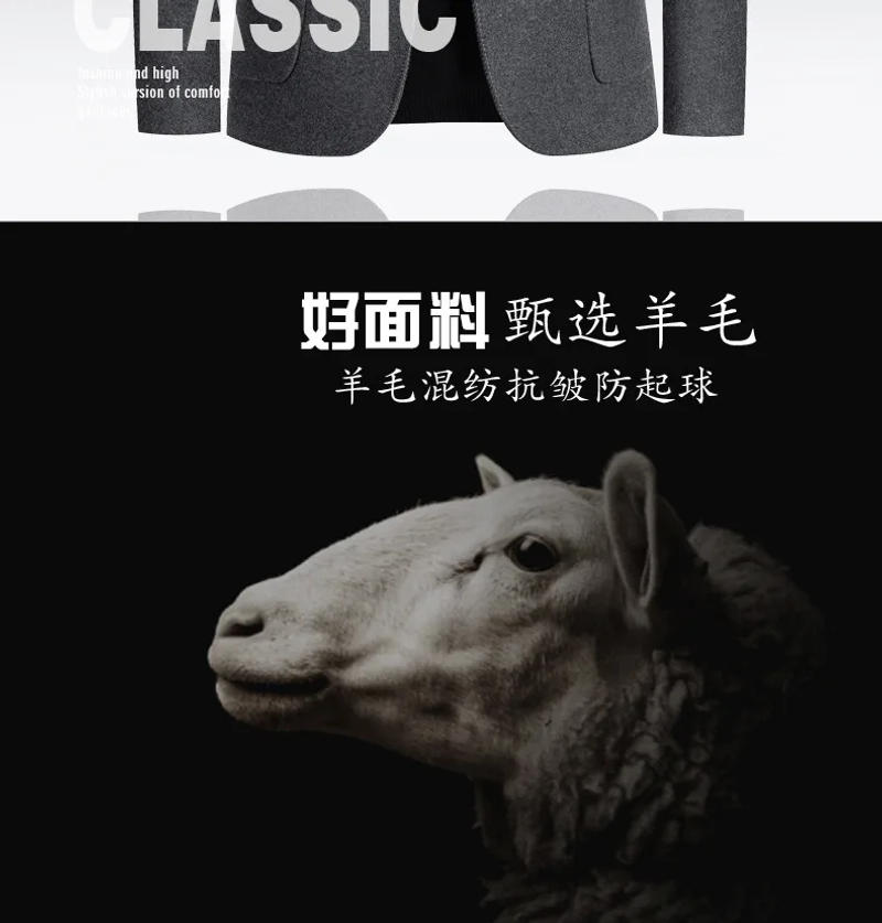 Description Picture 4 of itemSpring Autumn Men's Blazer Business Casual Woolen Suit Single-breasted Gray Short Coat Slim Korean Fashion Men Suit Jacket Youth