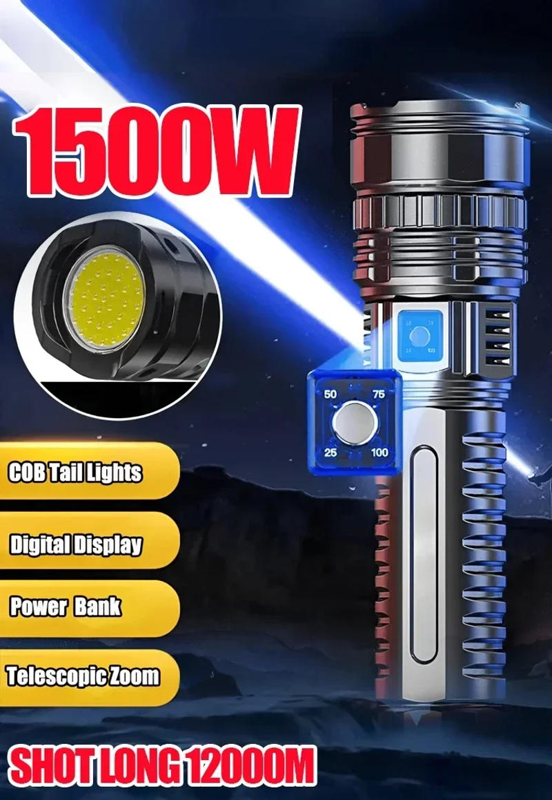 Description Picture 2 of item9900000LM Ultra Bright Torch Built-in Battery Flash Light Emergency Spotlights 5km 1500W Most Powerful Led Flashlights Tactical