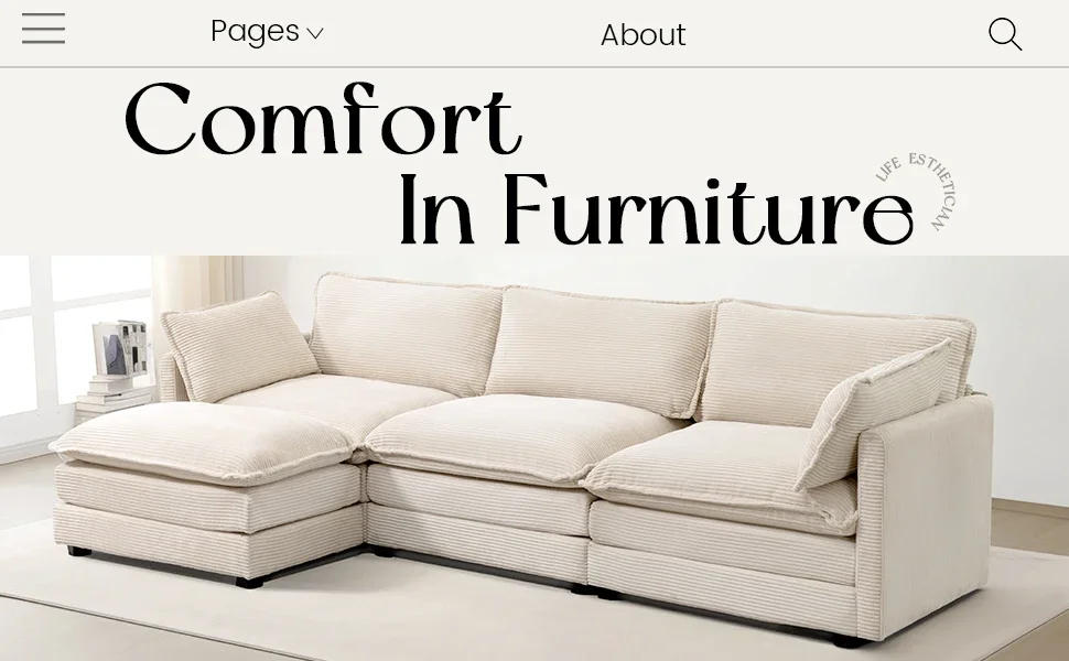 Description Picture 2 of itemOversized Modular Sectional Sofa,112 Inch 4 Seat Modern Corduroy Sofa Set, Convertible L Shaped Couch for Living Room and Office