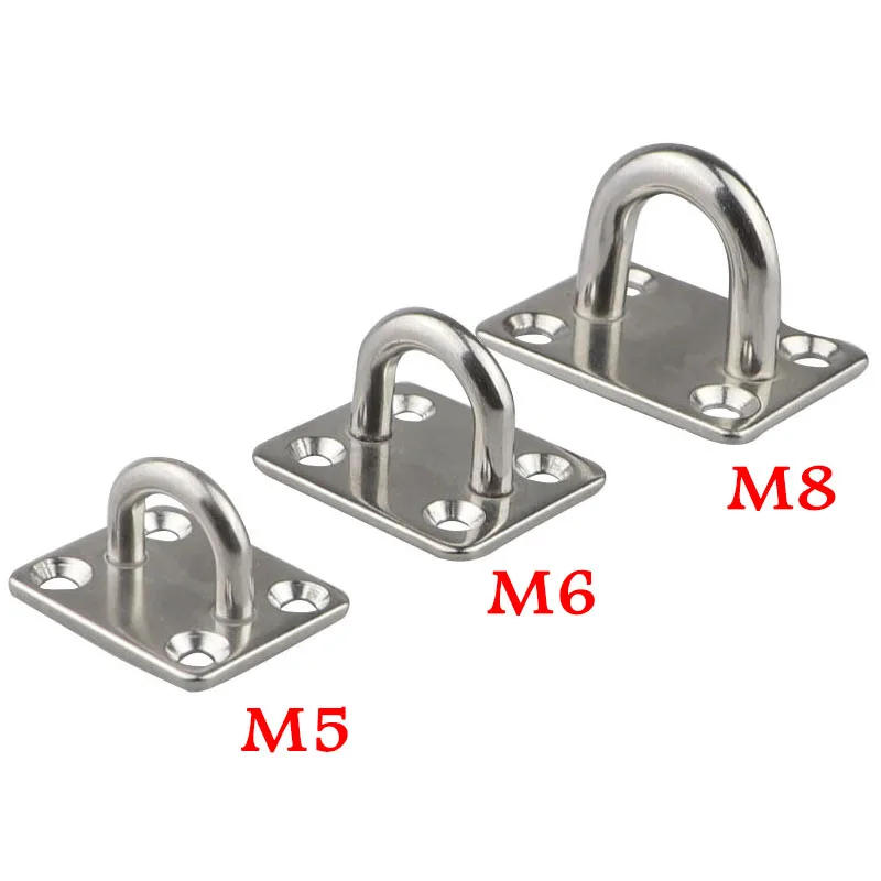 Description Picture 6 of item4pcs M5/M6/M8 Stainless Steel Square Pad Eye Plate Hook Hanger Heavy Duty Ceiling Wall for Boating Yacht Shade Sailing Marine