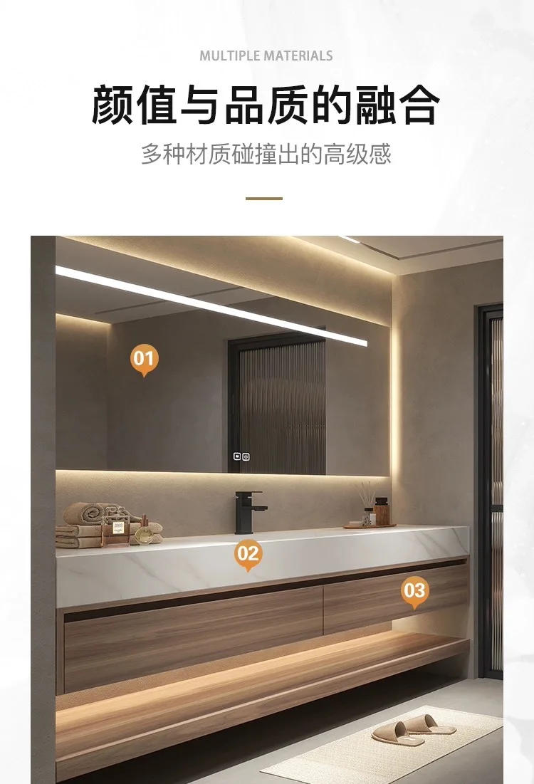 Description Picture 5 of itemModern Luxury Rock Panel Bathroom Cabinet Vanity with Sink Bathroom Mirror Cabinet Simple Fashion Furniture Meuble Evier FYBC