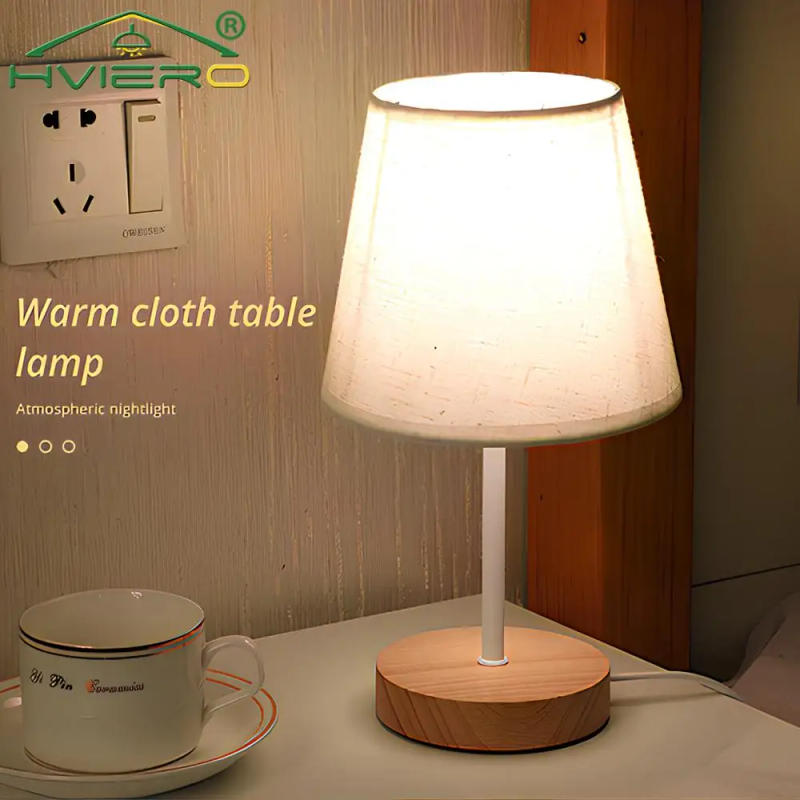 Description Picture 2 of itemSolid Wood Cloth Desk Lamps Led Decorative Bedroom Living Room Study Simple Creative Remote Control Atmosphere Small Night Light