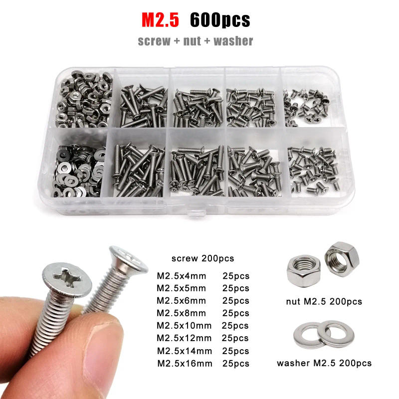 Description Picture 6 of itemM1.6 M2 M2.5 M3 M4 M5 M6 M8 GB819 304 A2 Stainless Steel Cross Phillips Flat Countersunk Head Screw Bolt Nut Washer Set Kit Box